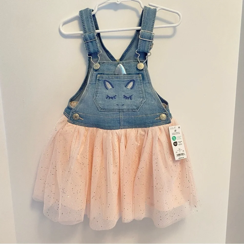 OshKosh B'gosh Toddler Girls Pink Tulle Unicorn Skirtall Jumper Dress 2T NWT
